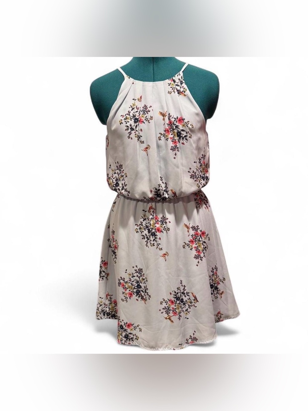 Blue Rain Light Blue Floral Halter Mini Dress with Multicolor Blooms